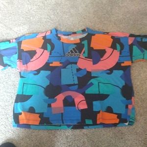 ⚡5/$25 Adidas geometric primary color print logo crop tshirt